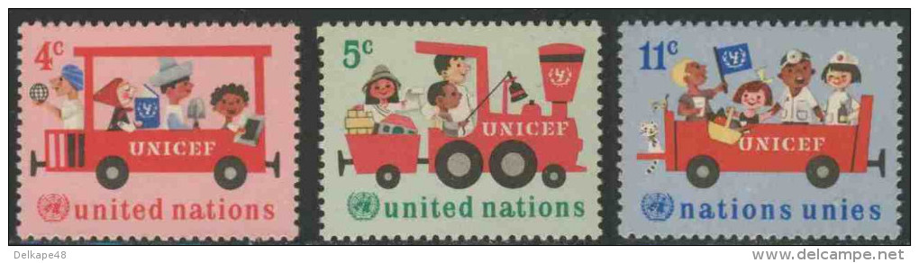 United Nations New York 1966 Mi 171 /3 YT 156 /8 Sc 161 /3 ** Children In Locomotive / Eisenbahn - UNICEF - Treinen