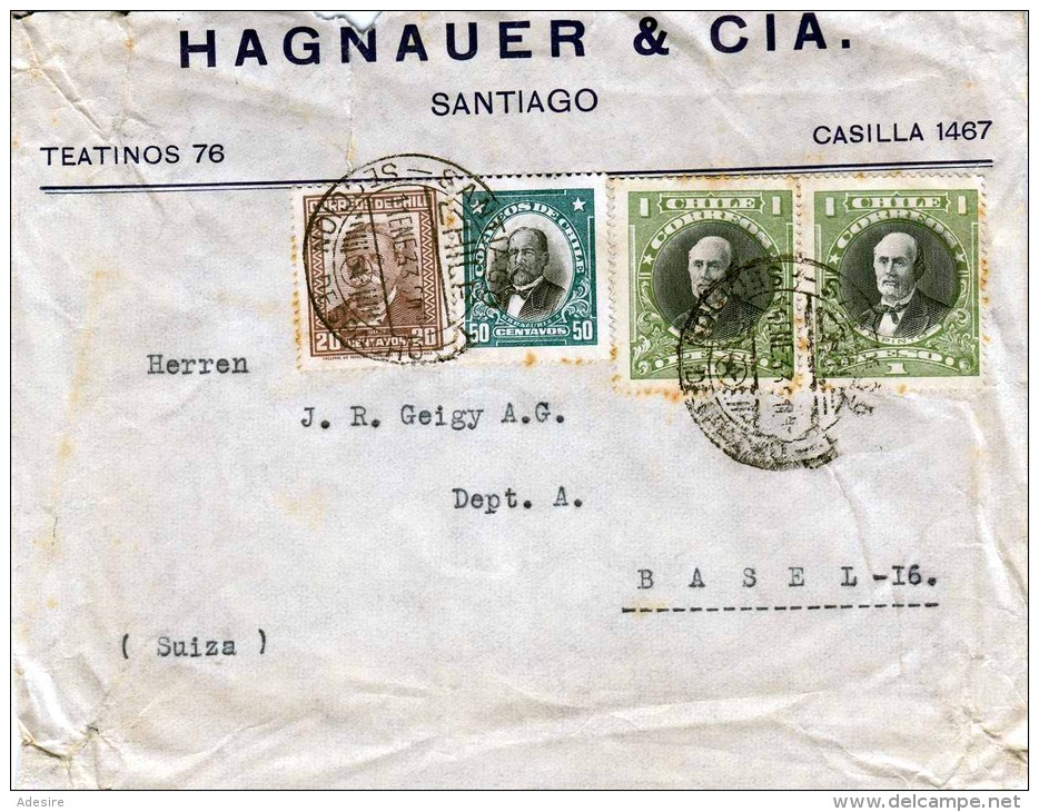 CHILE 1933 - 4 Fach Frankierung Auf Geschäftsbrief Von Santiago > Basel - Chile