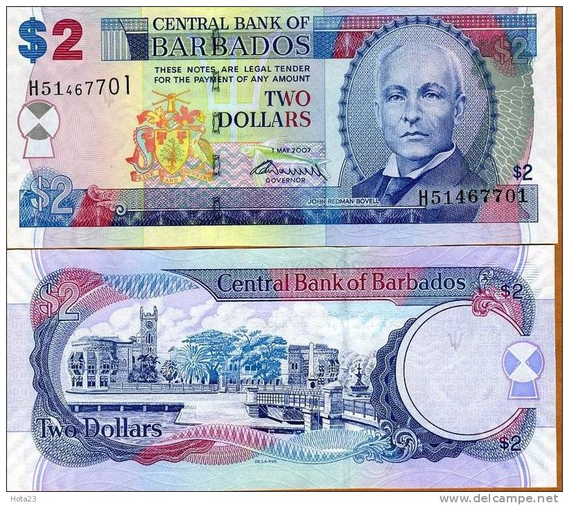 Barbados, $2, 2007, P-66-New  UNC - Barbados