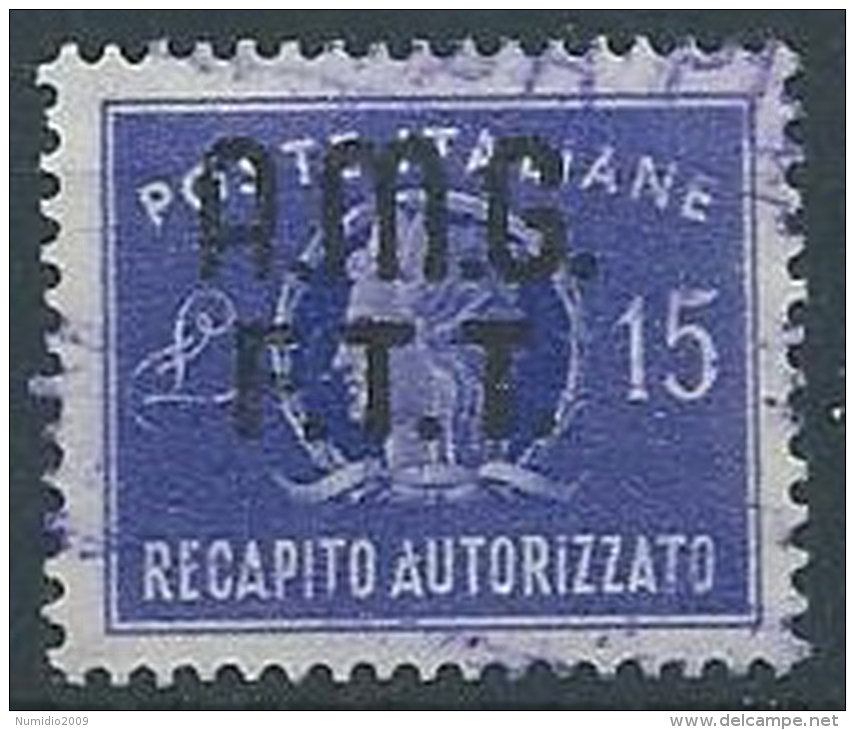 1949 TRIESTE A USATO RECAPITO AUTORIZZATO 15 LIRE - ED381 - Express Mail