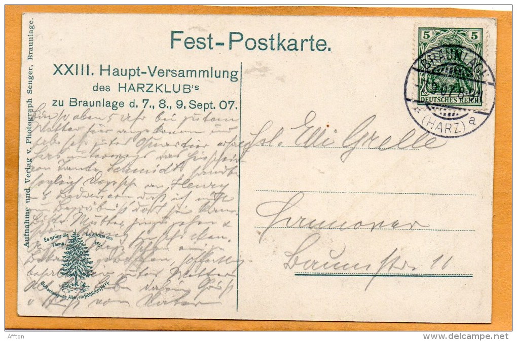 XXIII Haupt Versammlung Des Harzklub Zu Braunlage 1907 Postcard - Braunlage