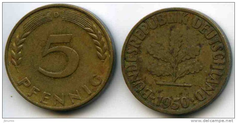Allemagne Germany 5 Pfennig 1950 D J 382 KM 107 - 5 Pfennig