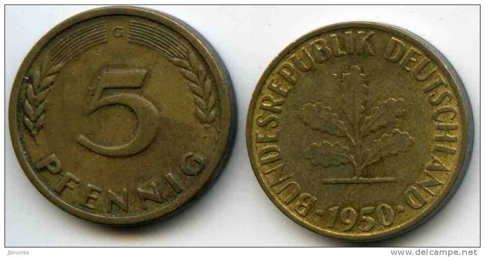 Allemagne Germany 5 Pfennig 1950 G J 382 KM 107 - 5 Pfennig