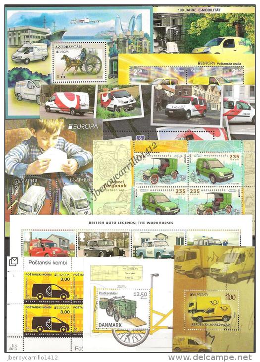 EUROPA 2013- “LOS VEHICULOS POSTALES"- COLECCIÓN  COMPLETA DE SELLOS Y HOJITAS BLOQUE.-TEMÁTICA OFICIAL EMITEN 65 PAÍSES - Colecciones