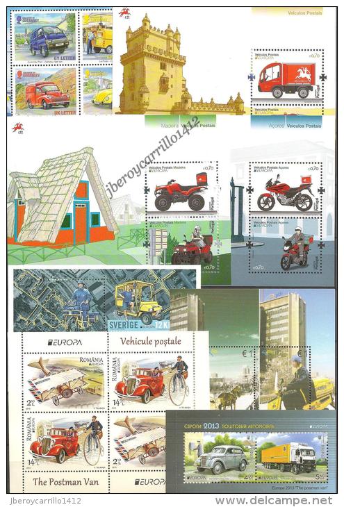 EUROPA 2013- “LOS VEHICULOS POSTALES"- COLECCIÓN  COMPLETA DE SELLOS Y HOJITAS BLOQUE.-TEMÁTICA OFICIAL EMITEN 65 PAÍSES - Colecciones