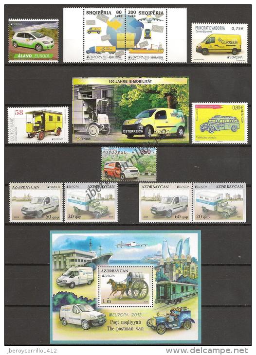 EUROPA 2013- “LOS VEHICULOS POSTALES"- COLECCIÓN  COMPLETA DE SELLOS Y HOJITAS BLOQUE.-TEMÁTICA OFICIAL EMITEN 65 PAÍSES - Collections