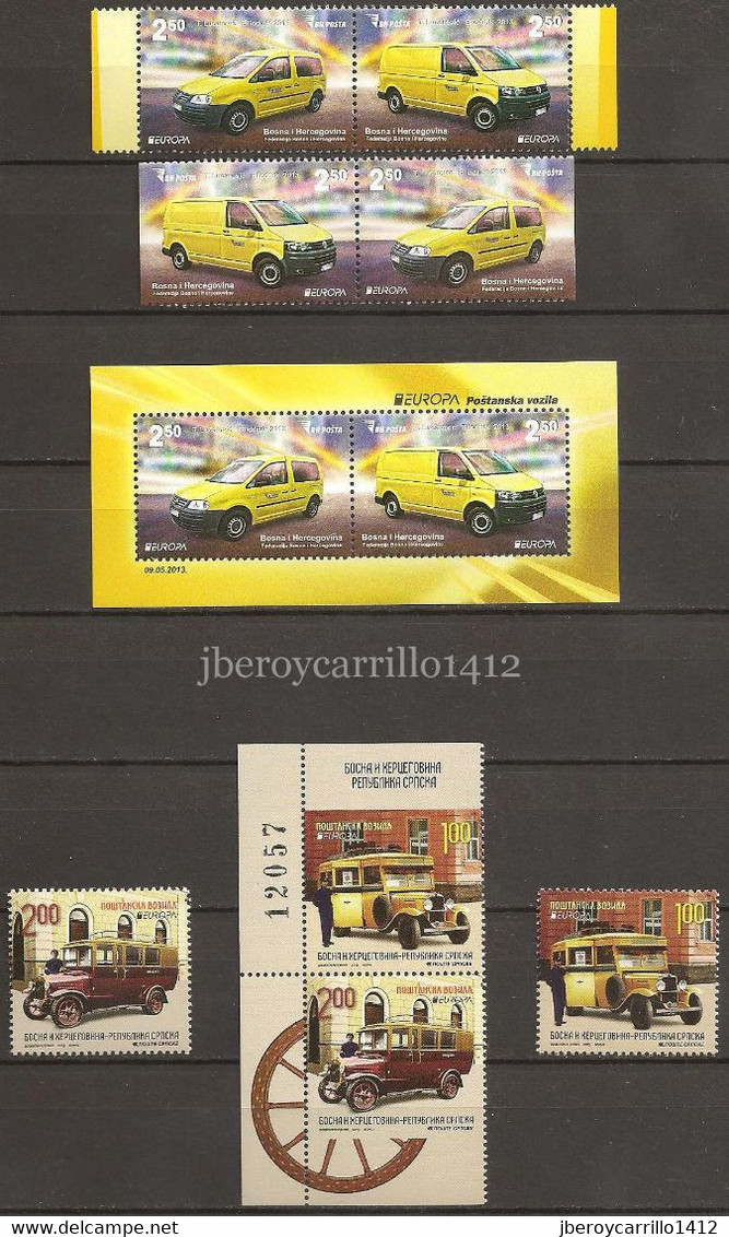 EUROPA 2013- “LOS VEHICULOS POSTALES"- COLECCIÓN  COMPLETA DE SELLOS y HOJITAS BLOQUE.-TEMÁTICA OFICIAL EMITEN 65 PAÍSES