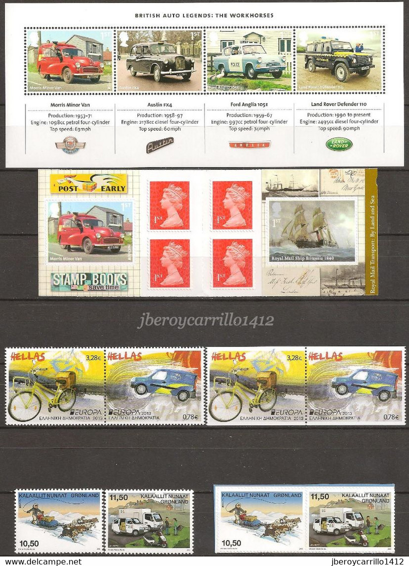 EUROPA 2013- “LOS VEHICULOS POSTALES"- COLECCIÓN  COMPLETA DE SELLOS y HOJITAS BLOQUE.-TEMÁTICA OFICIAL EMITEN 65 PAÍSES