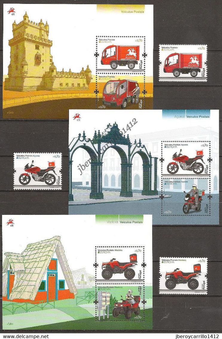 EUROPA 2013- “LOS VEHICULOS POSTALES"- COLECCIÓN  COMPLETA DE SELLOS y HOJITAS BLOQUE.-TEMÁTICA OFICIAL EMITEN 65 PAÍSES