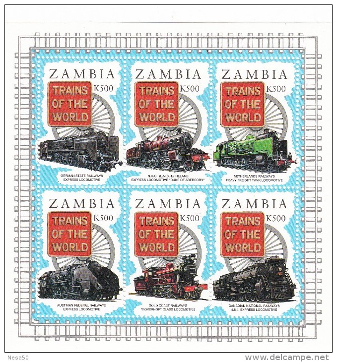 Trein, Trains, Railway, Locomotive: Zambia 1997 Sheet Mi Nr 698-703 - Treinen