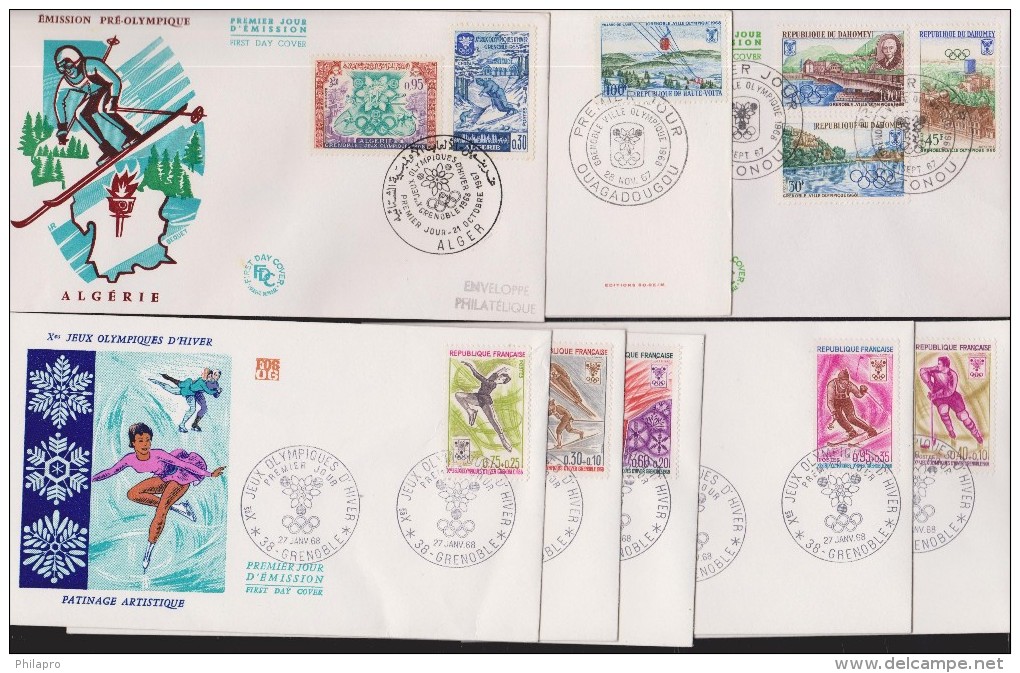 FRANCE+DAHOMEY+HAUTE VOLTA+ALGERIE   FDC  OLYMPIQUES  GRENOBLE  1968  Réf  6761 - Winter 1968: Grenoble