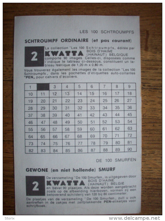 TRES BELLE ET RARE CARTE CHROMO KWATTA (ANNEES 60)-LES 100 SCHTROUMPFS-N°2-SCHTROUMPF ORDINAIRE(ET PAS COURANT) - Comicfiguren