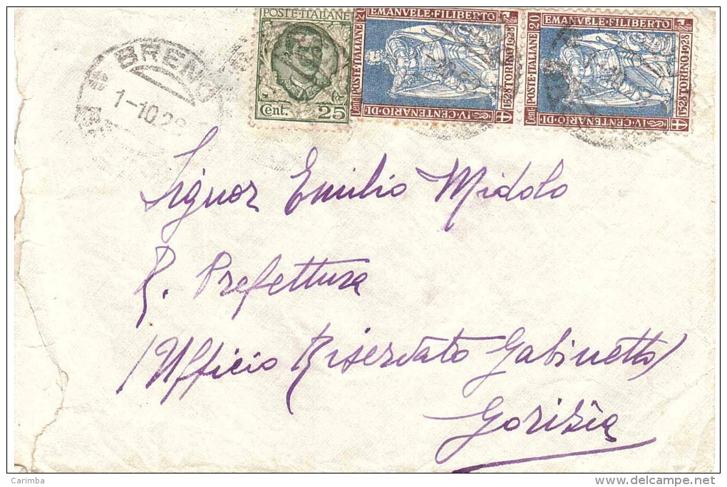 1928 COPPIA CENT.20 EMANUELE FILIBERTO + CENT.25 - Storia Postale