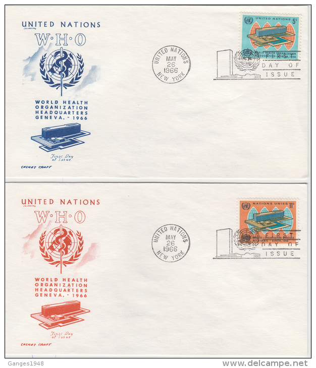 United Nations  1966 World Health Organization Headquarters Geneva  2 New York First Day Covers # 82358 - OMS