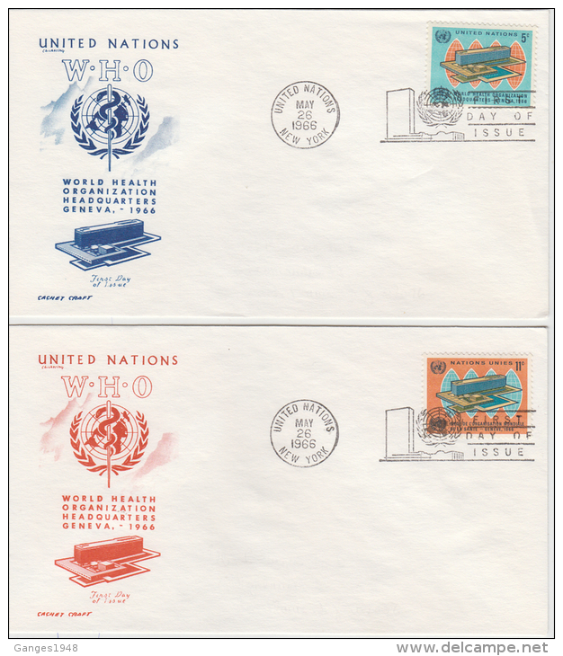 United Nations  1966 World Health Organization Headquarters Geneva  2 New York First Day Covers # 82358 - WHO