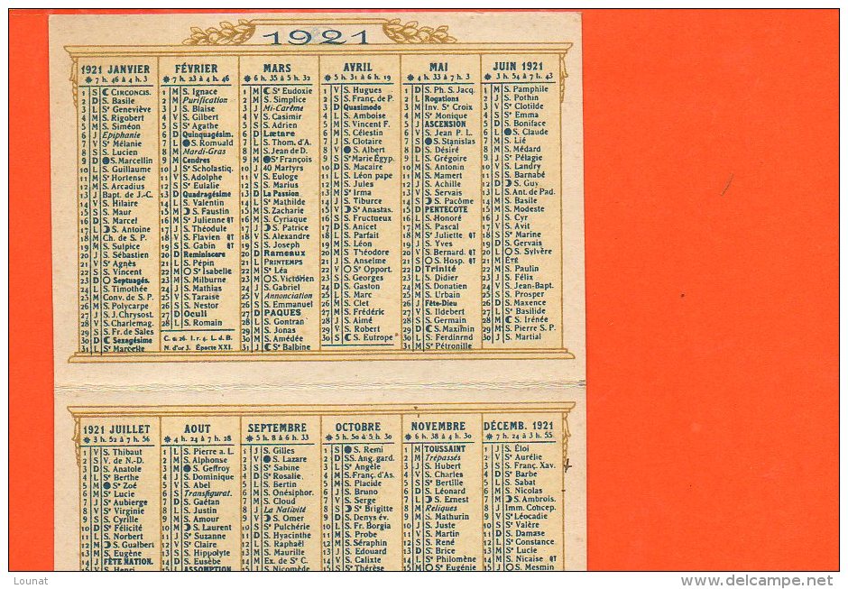 Calendrier Petit Format - Année 1920  - Publicité Société Générale - Siège Social , 29 Boulevard Haussmann PARIS - Petit Format : 1901-20