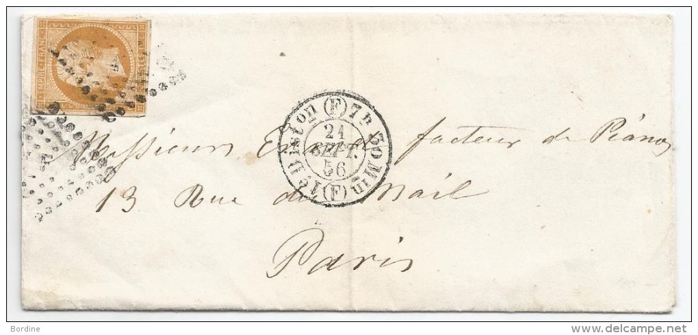 - Lettre - SEINE - PARIS - Losange "F" S/TPND N°13 - PORT LOCAL - Cachet à Date T.15 - 1856 - 1853-1860 Napoleon III