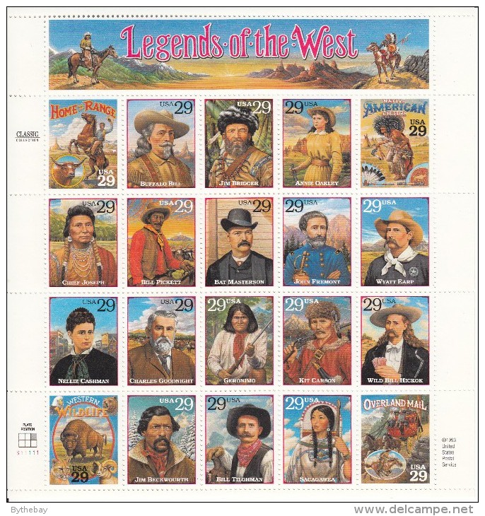 USA MNH Scott #2869 Sheet Of 20 Different 29c Legends Of The West - Indianer