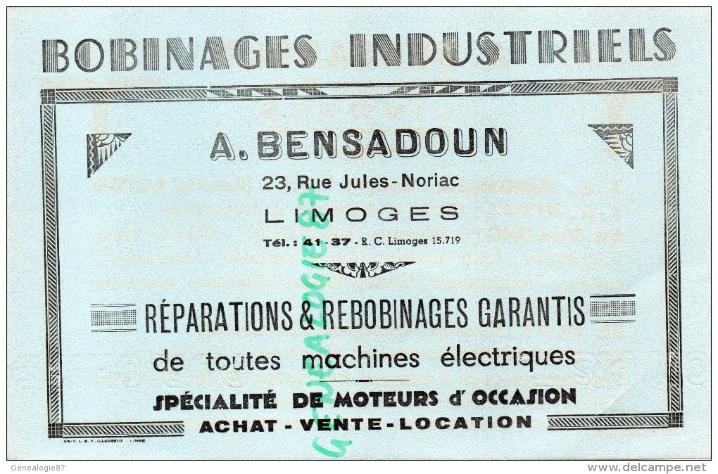 87 - LIMOGES - A. BENSADOUN 23 RUE JULES NORIAC- REPRESENTANT LAMPES TSF- RAGONOT- PIVAL- JAPY-BOUILLET - Other & Unclassified
