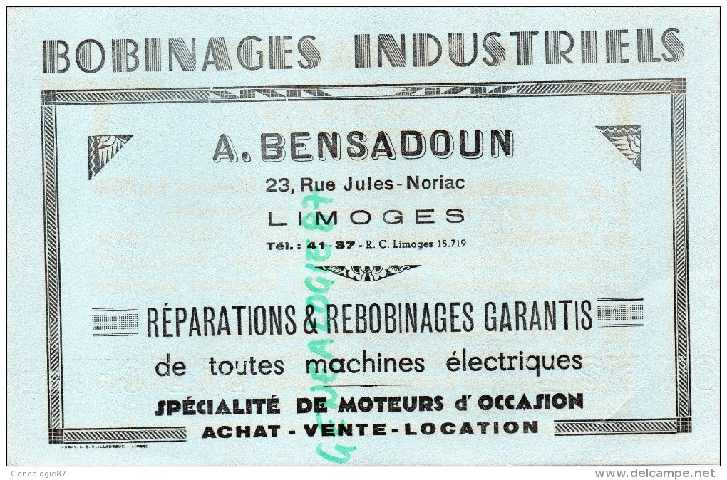 87 - LIMOGES - A. BENSADOUN 23 RUE JULES NORIAC- REPRESENTANT LAMPES TSF- RAGONOT- PIVAL- JAPY-BOUILLET - Autres & Non Classés