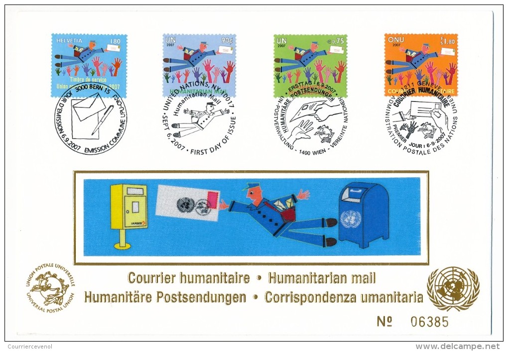 Emission Commune - Nations Unies - Suisse - Courrier Humanitaire - 2007 - FDC Numérotée - Emissions Communes