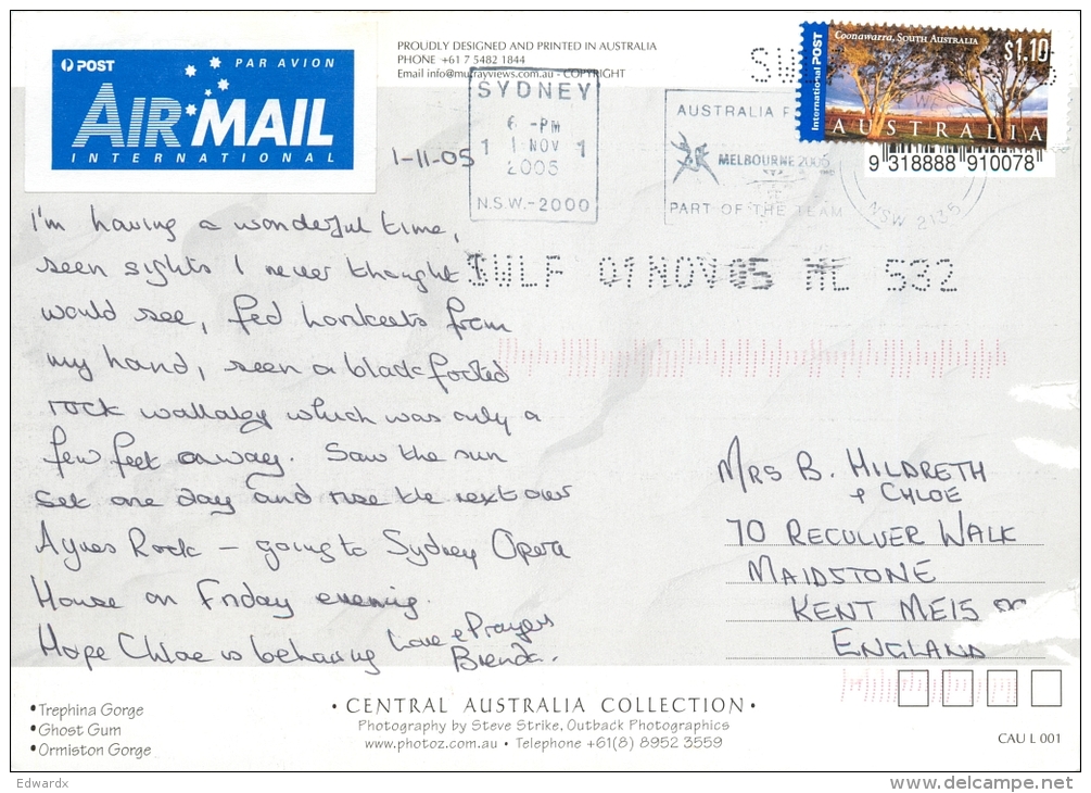 MacDonnell Ranges, Northern Territory, Australia Postcard Used Posted To UK 2005 Stamp - Unclassified