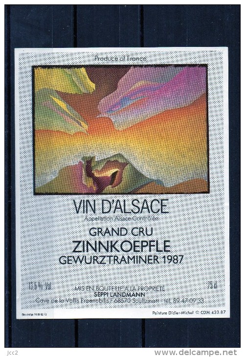 GEWURTZTRAMINER - (Etiquette Collée Sur Page Expo)  Zinnkoepfle 1987 - Gewurztraminer
