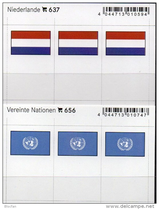 In Farbe 2x3 Flaggen-Sticker Niederlande+UNO 7€ Kennzeichnung An Alben Buch Sammlung LINDNER 637+656 Flags Nederland ONU - Théâtre