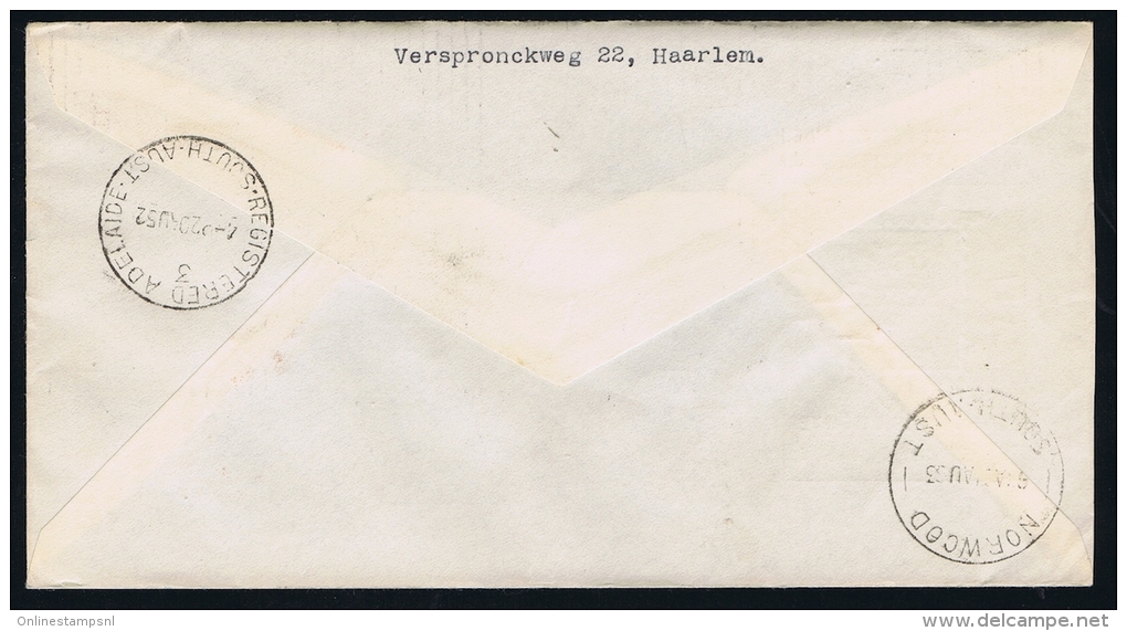 Netherlands  FDC E10 1952 Closed Flap Registered To Australia, Arr. Cancels - FDC