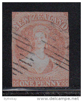 New Zealand Used Scott #4 1p Victoria, Orange Red On Blue Paper - Oblitérés