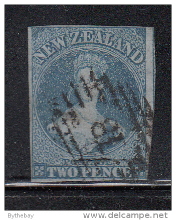 New Zealand Used Scott #5 2p Victoria, Blue On Blue Paper - Gebraucht