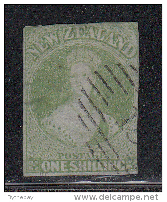 New Zealand Used Scott #6 1sh Victoria, Green On Blue Paper - Gebraucht