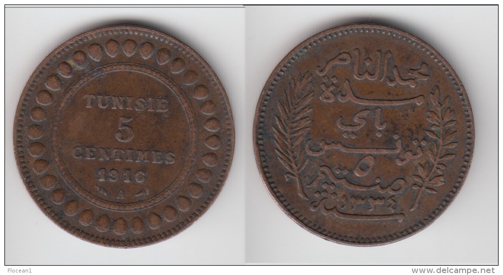 ****  TUNISIE - TUNISIA - 5 CENTIMES 1916 A  BRONZE **** EN ACHAT IMMEDIAT !!! - Túnez