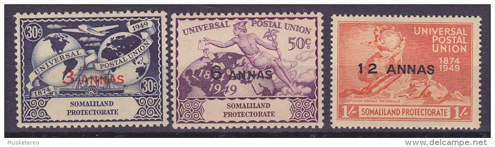 Somaliland Protectorate 1949 Mi. 106-08 UPU Weltpostverein (Almost) Complete Set MH* - Somalilandia (Protectorado ...-1959)