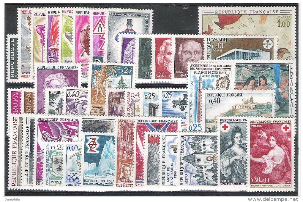 FRANCE Annee Complete 1968** 40 Valeurs**  Yvert & Tellier = 21,00 Euro - 1960-1969