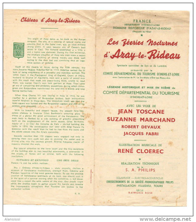 AZAY LE RIDEAU  Prospectus  Les Fééries Nocturnes 1954 - Publicités