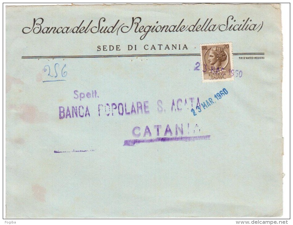 STORIA POSTALE REPUBBLICA -LETTERA PUBBLICITARIA  CATANIA  "BANCA DEL SUD" (AG109) - 1961-70: Storia Postale