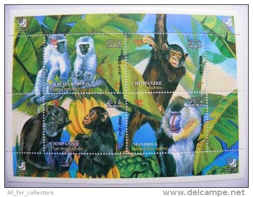 Mini Sheet Monkey Chimpanzee Mandrill Baboon, 2004, Animals Fauna 4 Stamps - Chimpanzés