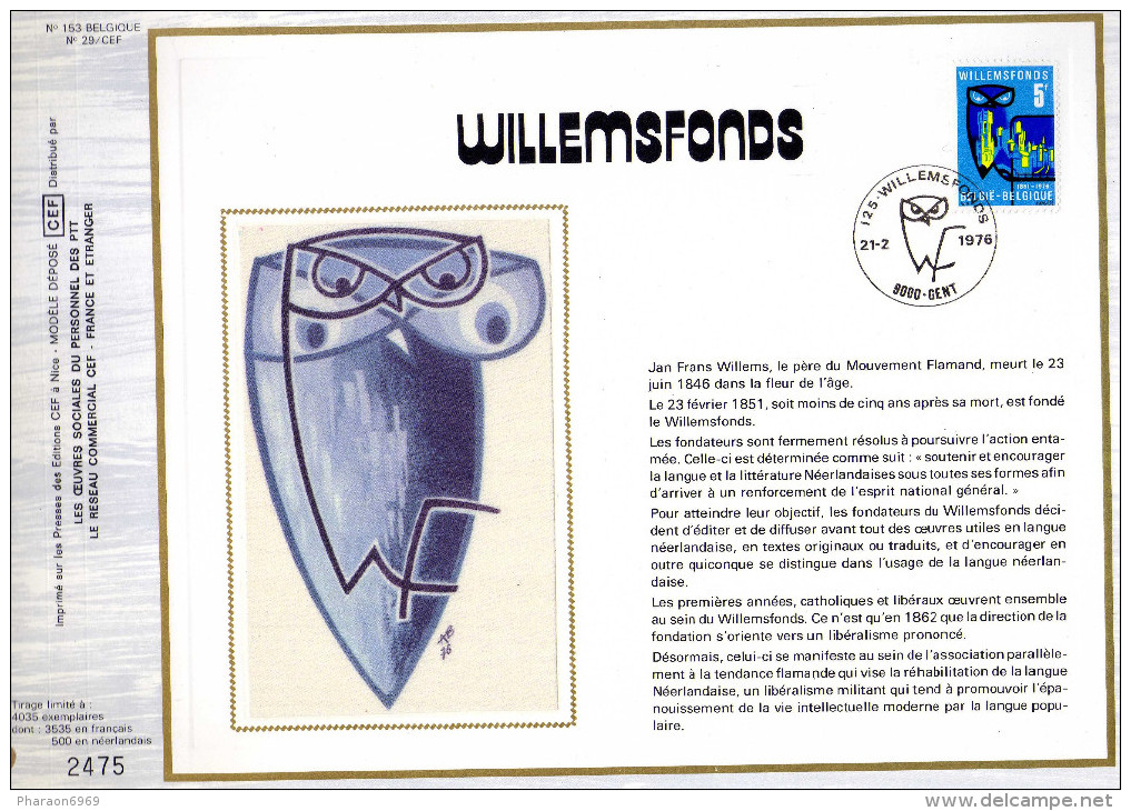 Feuillet Tirage Limité CEF 153 29 1796 Willemsfonds Anvers Bruges Gand - 1971-1980