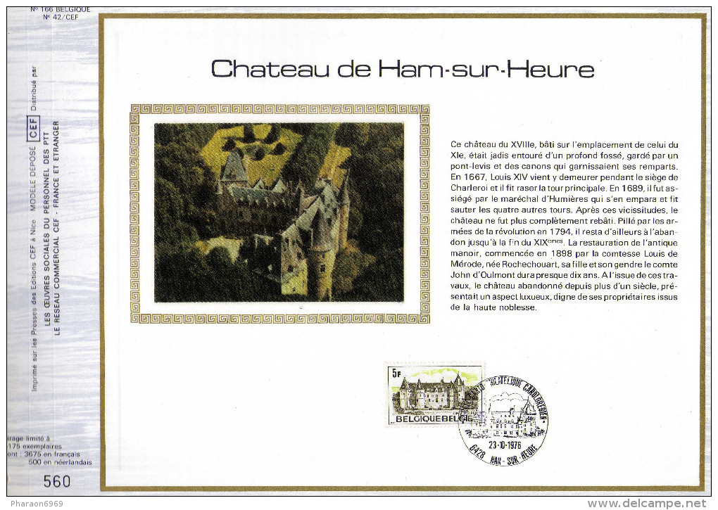Feuillet Tirage Limité CEF 166 42 1835 Château De Ham-sur-Heure - 1971-1980