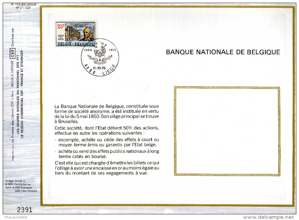 Feuillet Tirage Limité CEF 145 21 1781 Banque Nationale De Belgique - 1971-1980