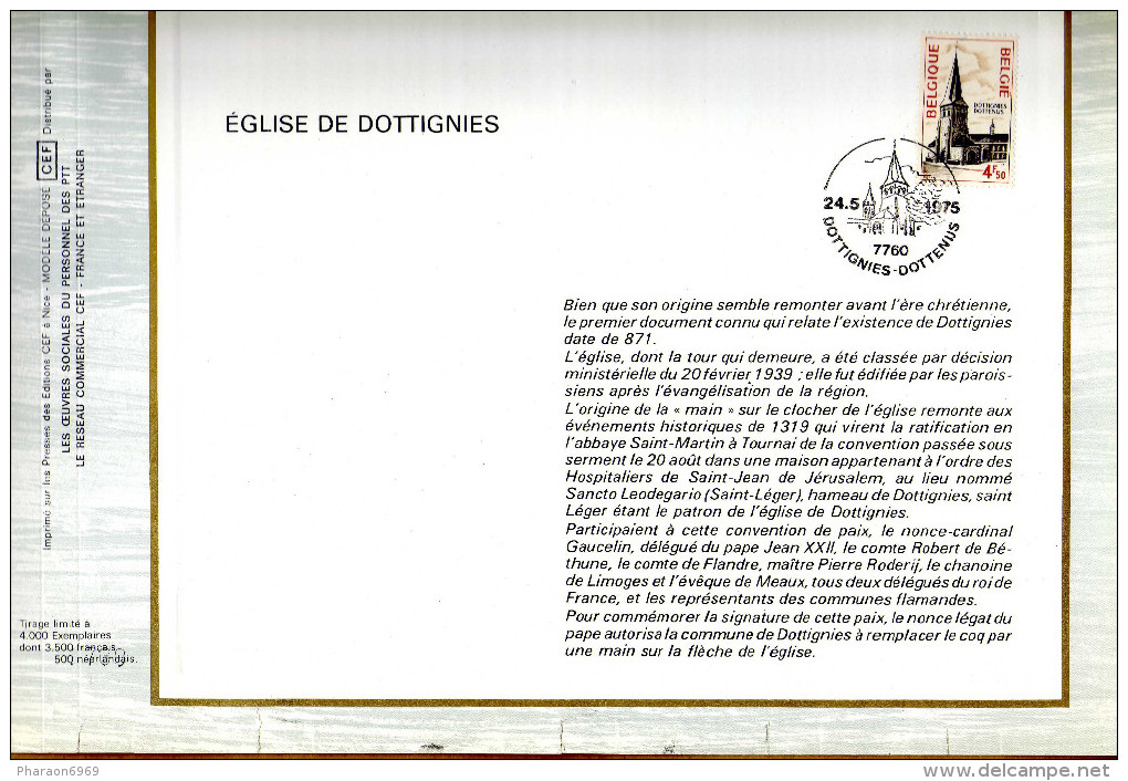 Feuillet Tirage Limité CEF 136 12 1772 église De Dottignies - 1971-1980