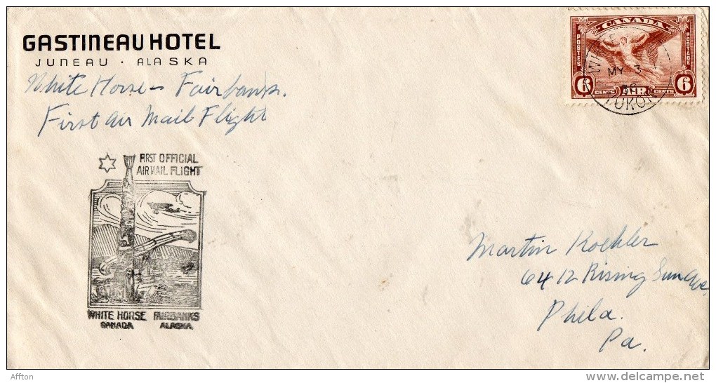 White Horse To Fairbank 1938 First Flight Air Mail Cover Mailed To USA - Airmail