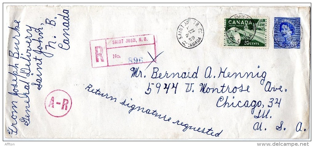 Canada 1959 Registered Cover Mailed To USA - Briefe U. Dokumente