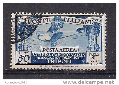 COLONIE ITALIANE LIBIA 1931 POSTA AEREA  5° FIERA DI TRIPOLI SASS.3 USATO  VF - Libia