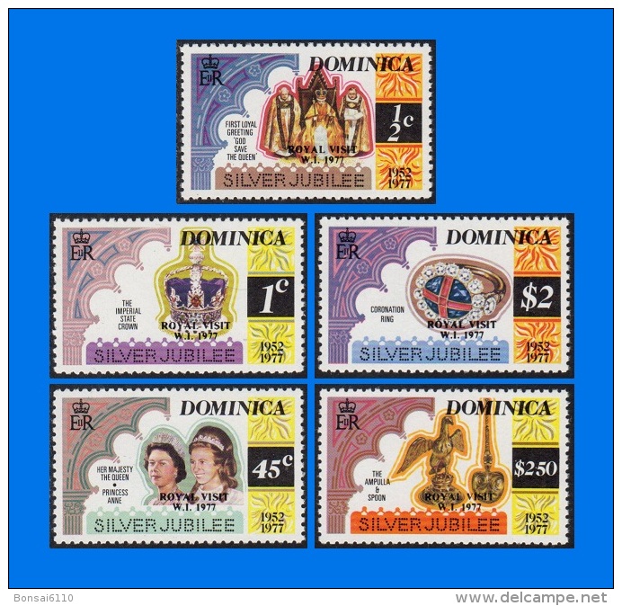 DM 1977-0001, Royal Visit, Set (5V) MNH - Dominica (...-1978)