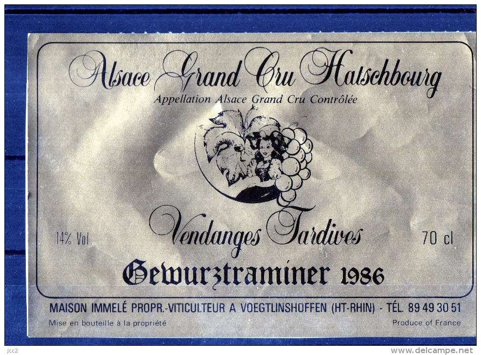 GEWURZTRAMINER - Vendanges Tardives Gran Cru -1986   (Etiquette Collée Sur Feuille D´expo) - Gewurztraminer