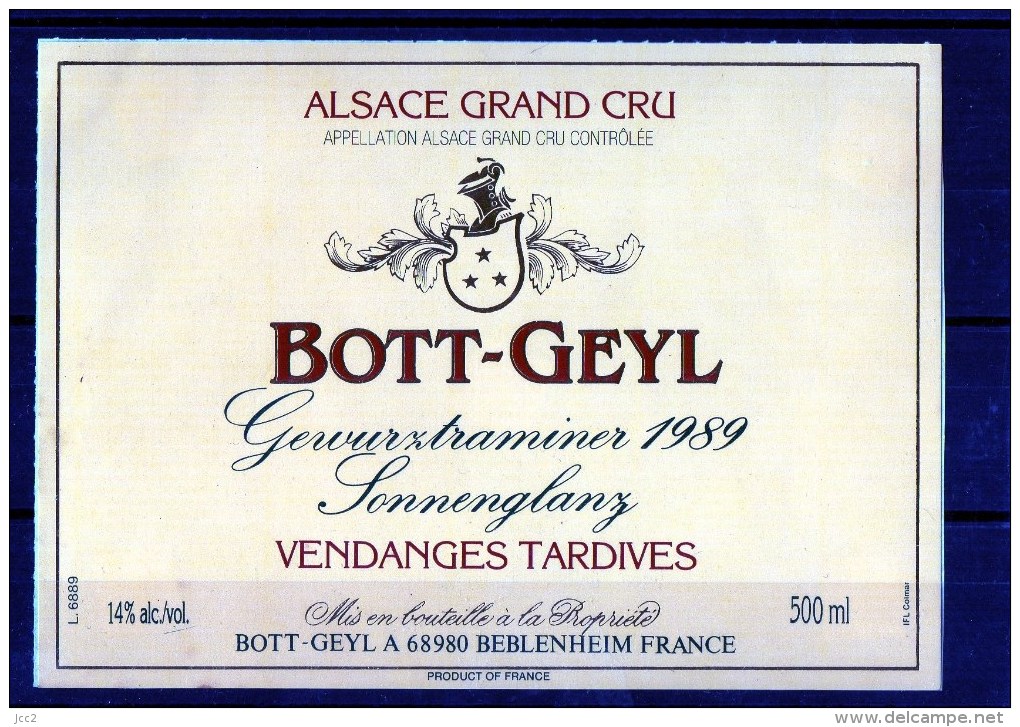 GEWURZTRAMINER - Vendanges Tardives Gran Cru -1989   (Etiquette Collée Sur Feuille D´expo) - Gewurztraminer