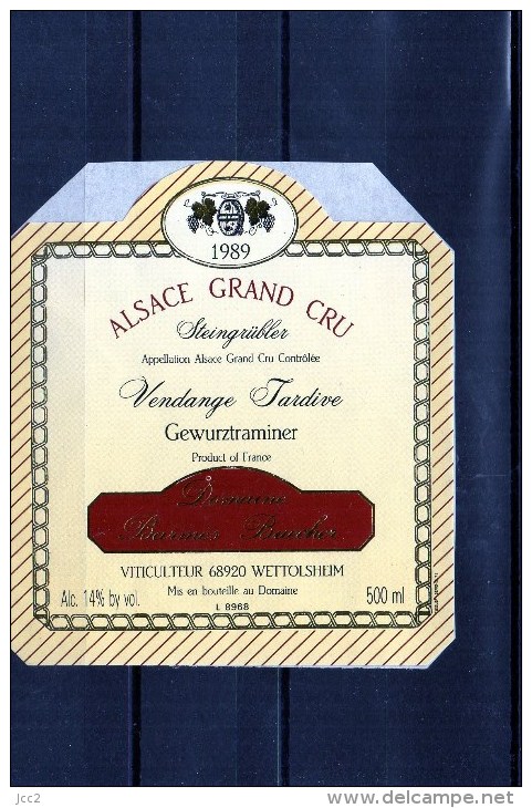 GEWURZTRAMINER - Vendanges Tardives Gran Cru - 1989  (Etiquette Collée Sur Feuille D´expo) - Gewurztraminer