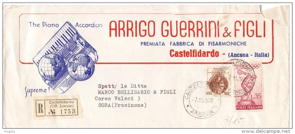 STORIA POSTALE REPUBBLICA 1960  -LETTERA PUBBLICITARIA  CASTELFIDARDO (AG124) - 1946-60: Storia Postale